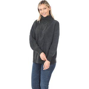 Zenana* Chunky Cable Knit Sweater--Charcoal